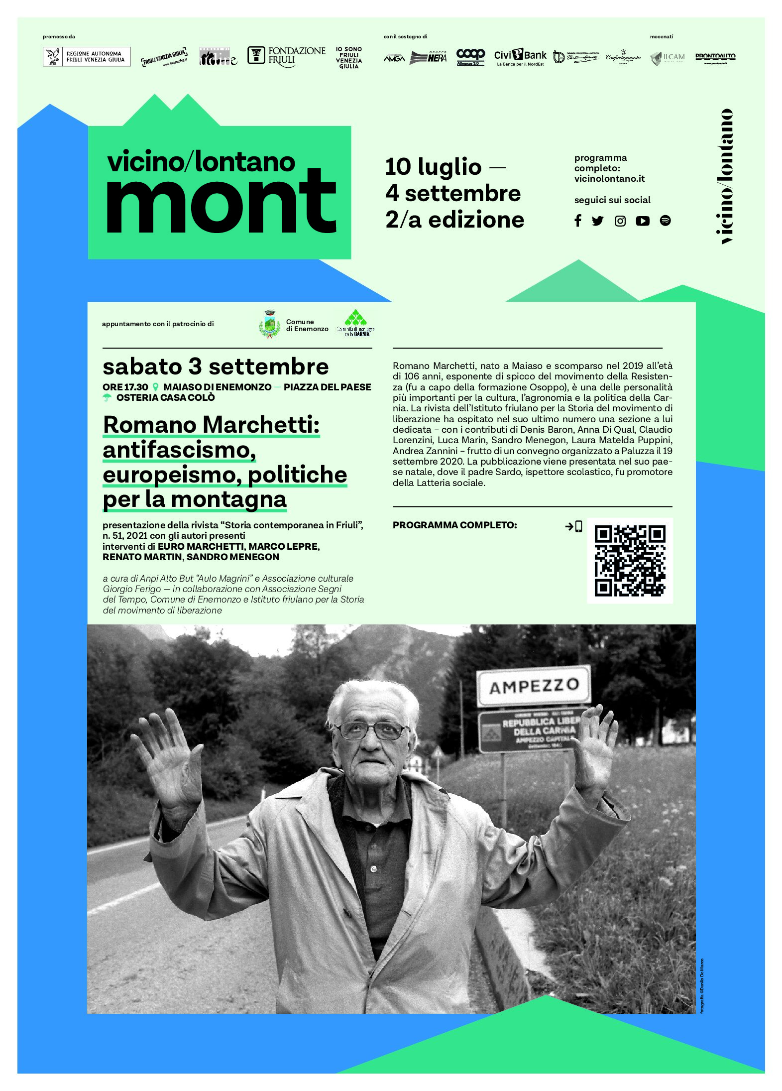 Maiaso, sabato 3 settembre 2022 alle ore 17.30﻿          Romano Marchetti: antifascismo, europeismo, politiche per la montagna
